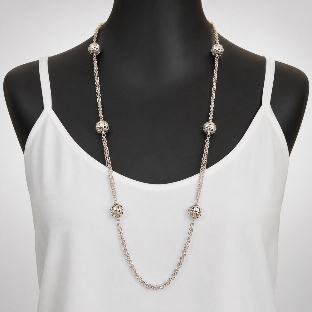 Vintage Sarah‎ Coventry Silver-Tone Rhinestone Station Necklace 24"- sn01-31